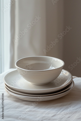 empty white ceramic bowl on white background