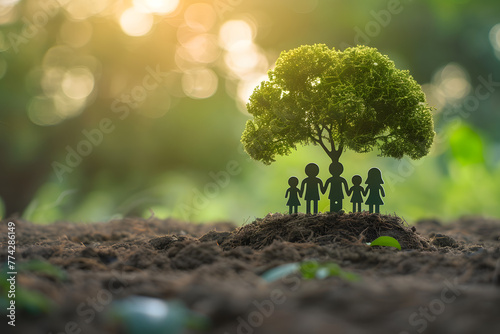 Tree with family on nature background. Earth Day.