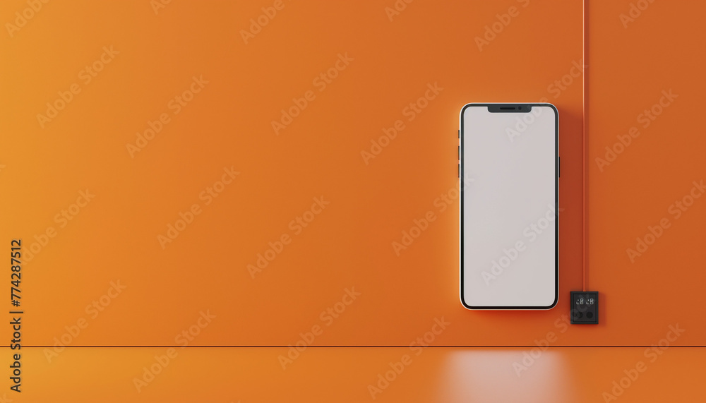 Sleek Smartphone on Vibrant Orange Background with Copy Space Sleek Smartphone on Vibrant Orange Background with Copy Space