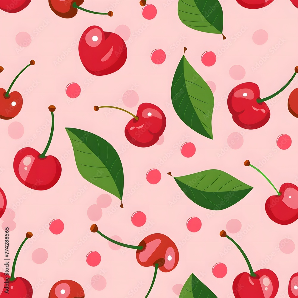 cherry pattern, cute and playful design, pastel pink background cherry pattern, cute and playful design, pastel pink background