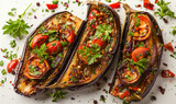 Veggie Delight: Oven-Baked Eggplants with Colorful Vegetables and Fresh Herbs