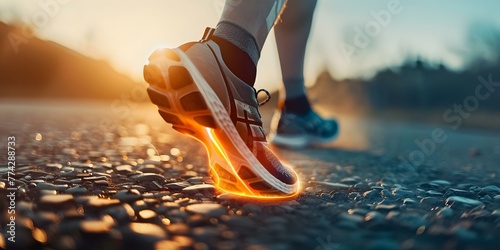 Close-up of a runner's ankle injury: Twisted ankle and Achilles tendon strain. Concept Runner's injuries, Twisted ankle, Achilles tendon strain, Sports injuries, Medical conditions