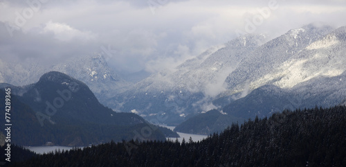Winter scenery of Indian Arm seen from Burnaby Mountain