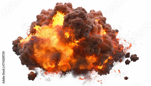 big fire explosion with smoke isolated on white background