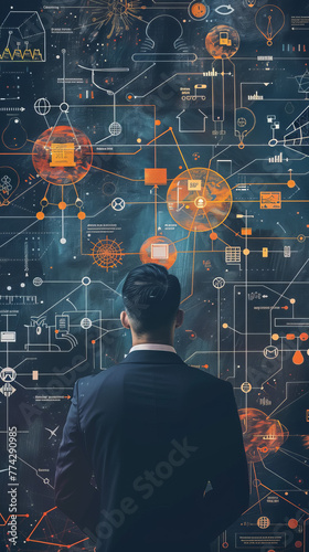 Visualize a strategic mind map. Branches connecting goals, tactics, and market analysis