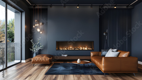 Elegant Dark Blue Living Room  A Modern Sanctuary of Comfort and Style  Exquisitely Designed in 3D