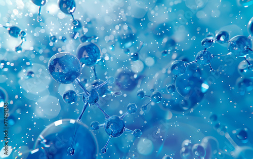 Blue molecules and a blue background with lots of water