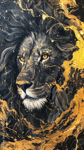 leão surrealista dourado com preto arte moderna 