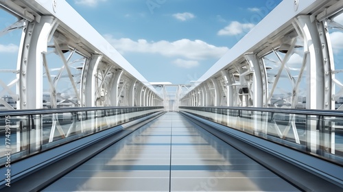 Bridge connecting multiple buildings for aircraft boarding, providing convenient access between terminals or airport facilities for passengers during boarding process. 