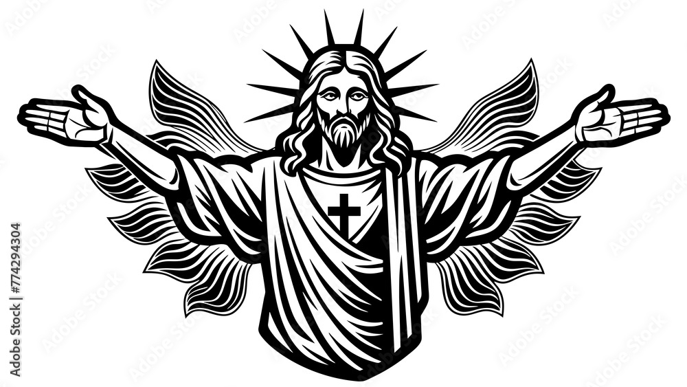 Fototapeta premium Minimalist hand-drawn simple cute jesus christianity symbol logo tshirt ai victor silhouette graphic elemant design illustration