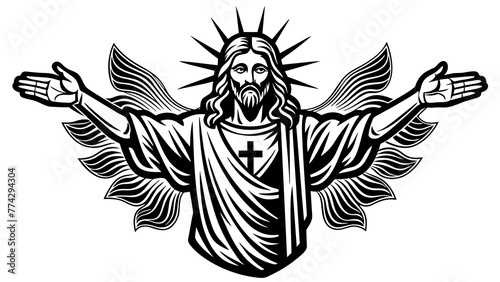 Minimalist hand-drawn simple cute jesus christianity symbol logo tshirt ai victor silhouette graphic elemant design illustration