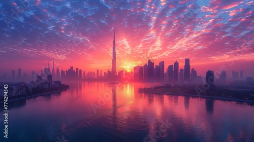 City Skylines: Photograph iconic city skylines during sunrise or sunset for dramatic effect #774294543