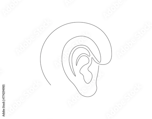 Continuous one line drawing of human ear. One line of human ear. Body parts concept continuous line art. Editable outline.