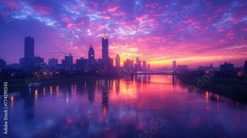 City Skylines  Photograph iconic city skylines during sunrise or sunset for dramatic effect