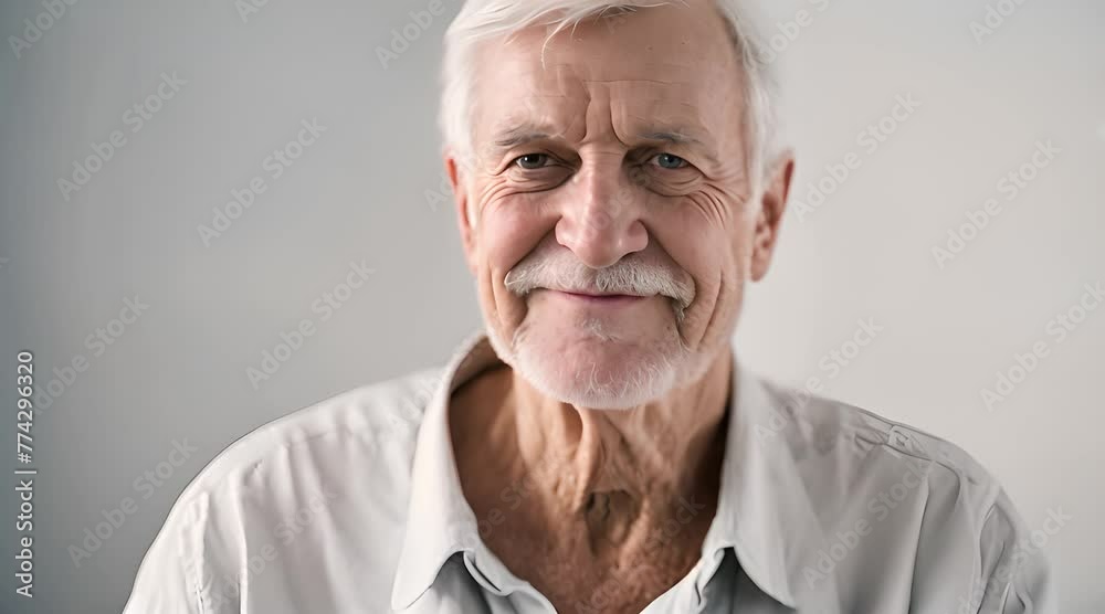On a white background, a grandfather begins to smile. On a white background, a grandfather begins to smile.