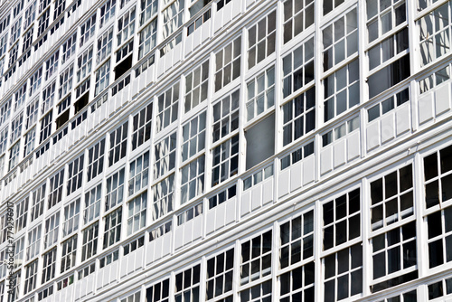 Traditional white balconies in La Coruña, Spain