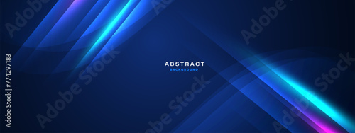 Gradient blue background with dynamic shapes
