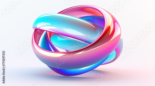 Sleek knot with glossy reflective surface 3d rendering image. Iridescent figure twists around itself background wallpaper colorful realistic. Holographic concept idea, backdrop horizontal