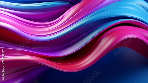 Vibrant, flowing ribbons of pink blue hues 3d rendering image. Dynamic fluid abstract background wallpaper colorful realistic. Contemporary creativity concept idea, backdrop horizontal
