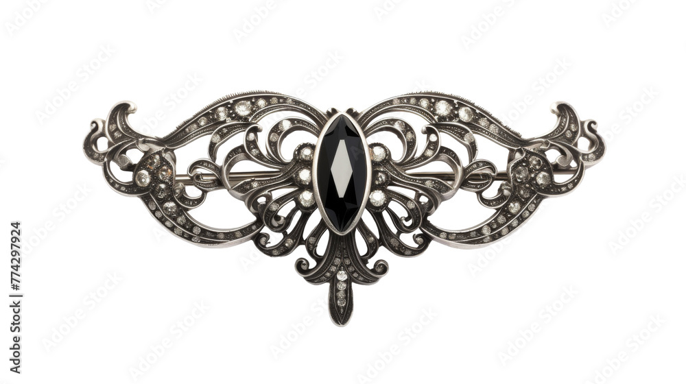 A brooch adorned with a striking black stone at its center - obrazy, fototapety, plakaty 