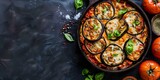 Eggplant Parmigiana with Oregano. Concept Eggplant Recipes, Italian Cuisine, Vegan Dishes, Cooking with Oregano