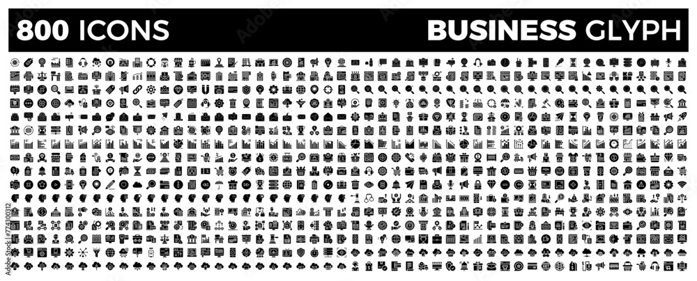Big set of 800 Business web icons in Glyph style collection. Vector illustration.