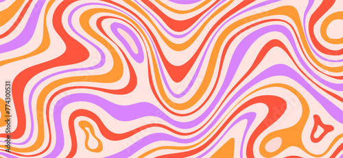 Bright wave groovy pattern. Vector wavy colored background. 70s psychedelic banner.