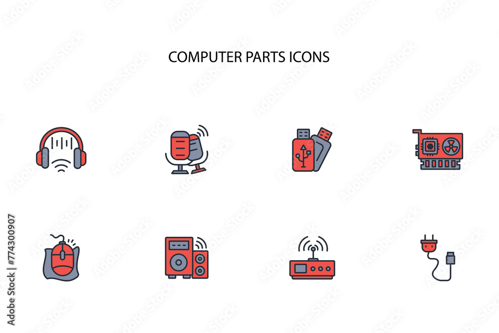 Computer parts icon set.vector.Editable stroke.linear style sign for use web design,logo.Symbol illustration.