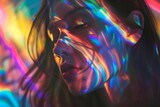 abstract colorful lights on a woman's face representing dreaming