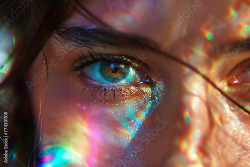 abstract colorful lights on a woman's face