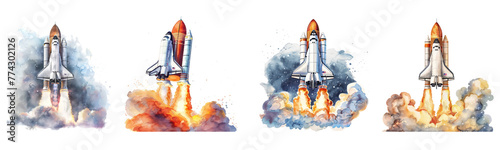 set of Clipart a space shuttle launching into the stars watercolor power and ambition photo