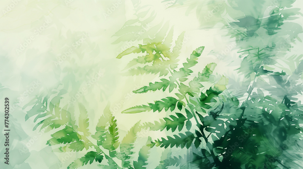 Ferns, watercolor impression, soft green nature-themed background Ferns, watercolor impression, soft green nature-themed background