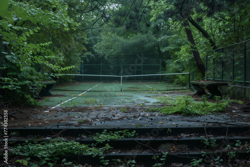 Nature takes over and reclaims an abandoned tennis court