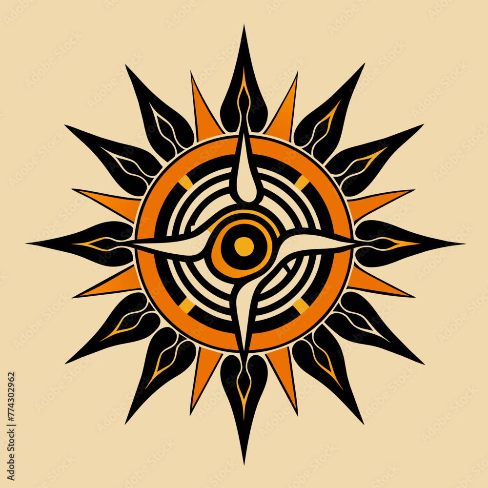 Minimalist tribal sun tattoo logo icon vector, template frame vector vintage design Minimalist tribal sun tattoo logo icon vector, template frame vector vintage design