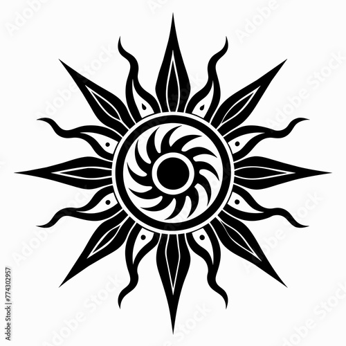Minimalist tribal sun tattoo logo icon vector, template frame vector vintage design