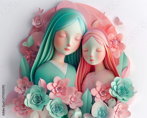 Develop a visually stunning piece that conveys the interconnected themes of wisdom, support, and Mothers Day in a 3D format © PrusarooYakk
