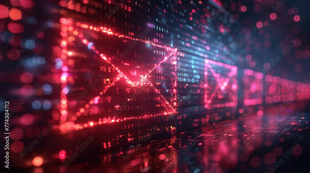 Email Risk Graphics A side view of a secure web layout shows an email risk warning alert on ...