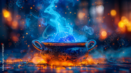 A wizard's cauldron bubbling with recombinant DNA, each stir a step in crafting new life forms, symbolizing the potential of synthetic biology photo