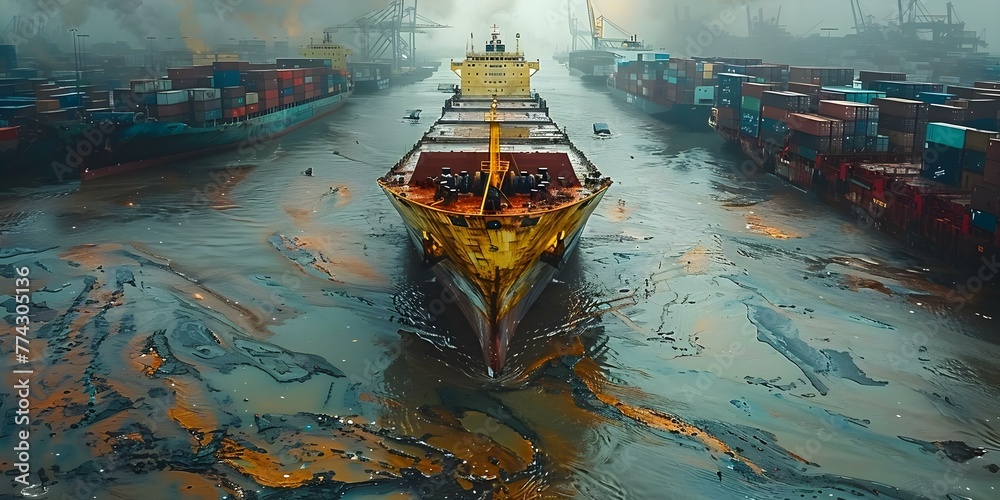 Global Economic Impact A Flooded Shipping Port with Cargo Containers