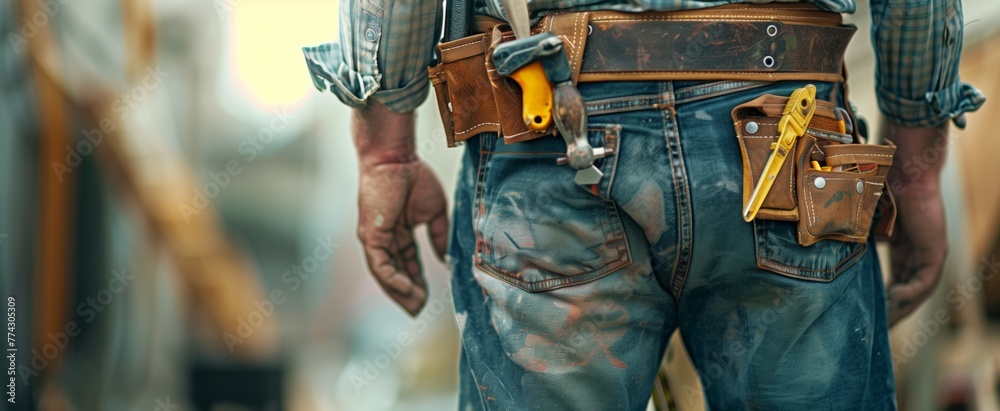 Construction Worker’s Tool Belt and Work Jeans
