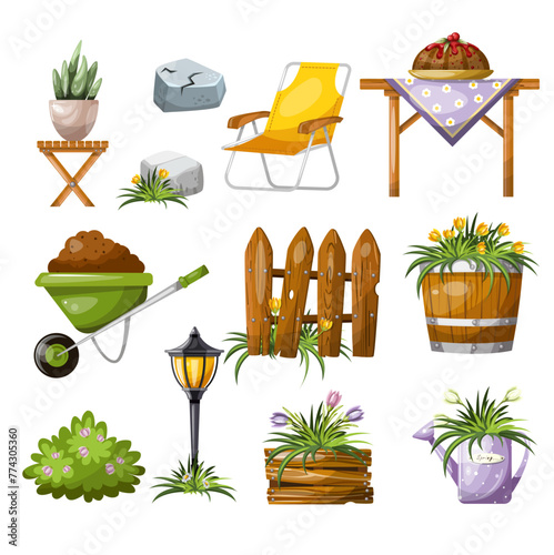 Colorful set of dacha garden vegetable garden elements