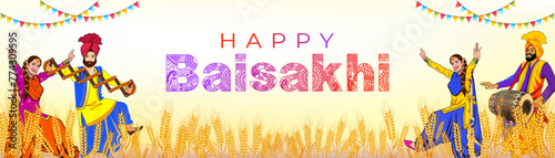 Happy Baisakhi. Sale promotional Vector banner for Indian punjabi sikh harvest festival.