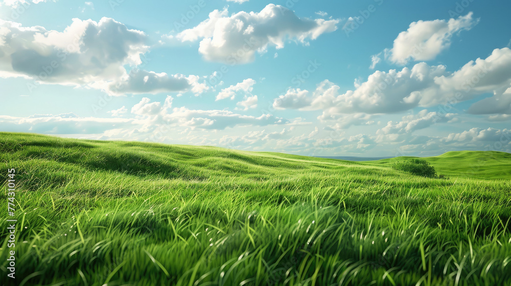 Green Rolling Hills with Blue Sky and White Clouds Green Rolling Hills with Blue Sky and White Clouds
