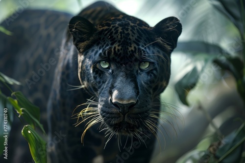 Graceful Movement of the Rare Black Panther in Southeast Asian Misty Jungles Generative AI