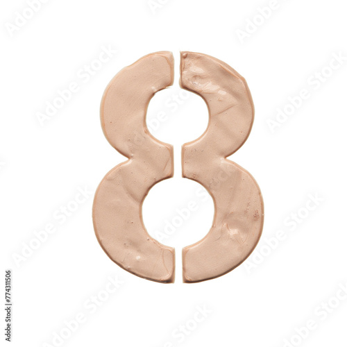 Number eight is created with a light beige tonal base or acrylic paint on a white background.