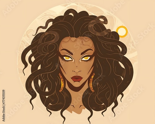 Medusa: Greek mythical cartoon character portrait vector illustration