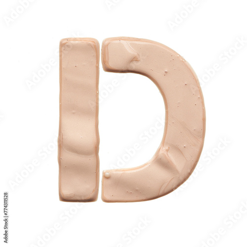 The capital letter D is created with a light beige tonal base or acrylic paint on a white background.