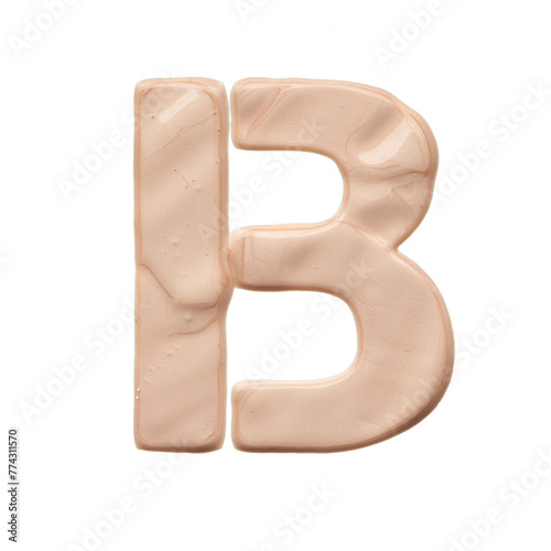 The capital letter B is created with a light beige tonal base or acrylic paint on a white background.