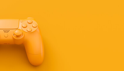 Video game joystick or gamepad in plain monochrome yellow color background