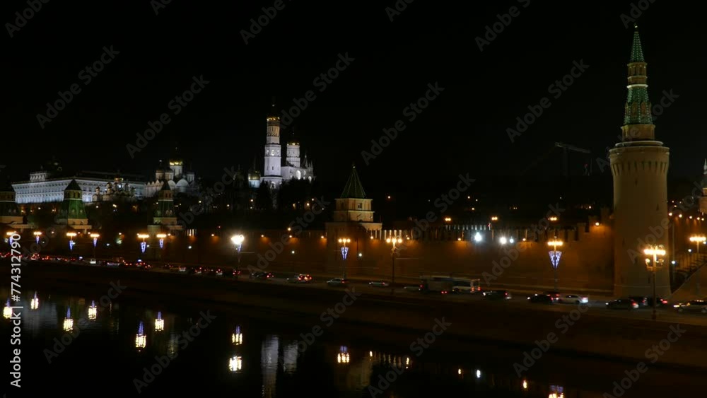 Moscow Kremlin on of Moskva-river at night Moscow Kremlin on of Moskva-river at night